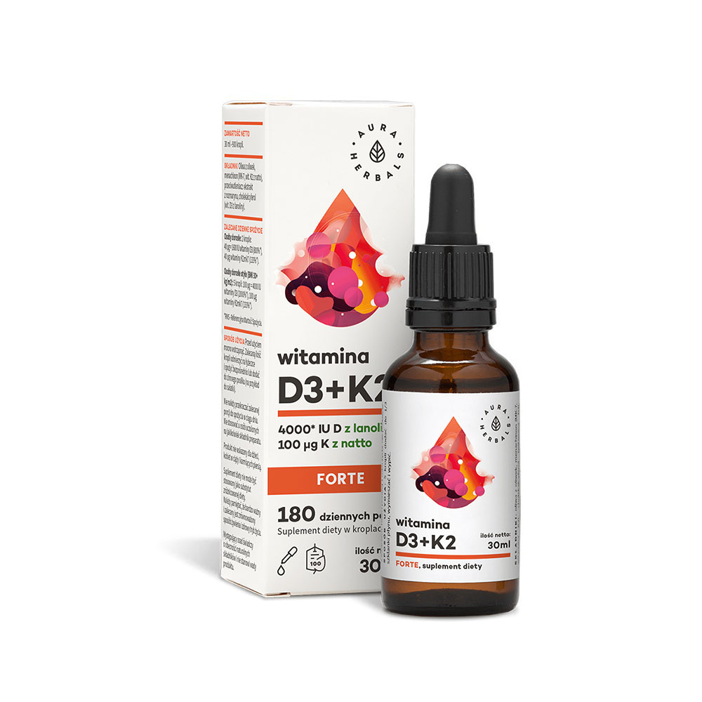 Witamina D3K2MK7 FORTE - 4000 IU - Aura Herbals - 30ml