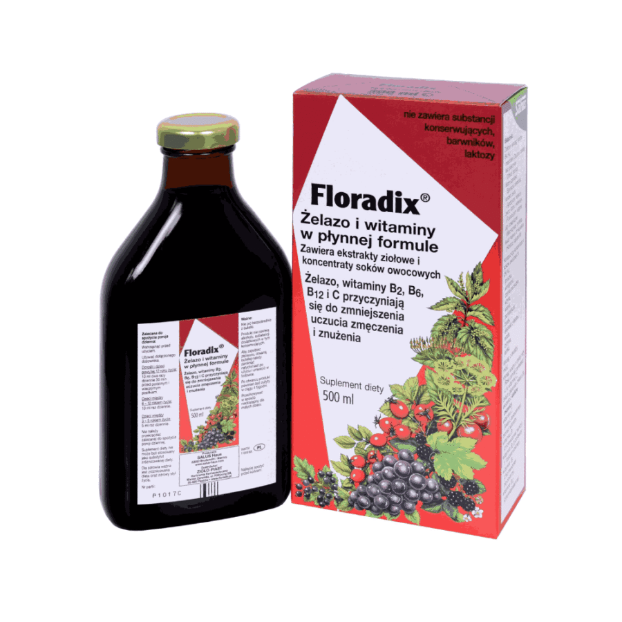 Floradix - Żelazo i witaminy w płynnej formule - Ziołopiast - 500 ml
