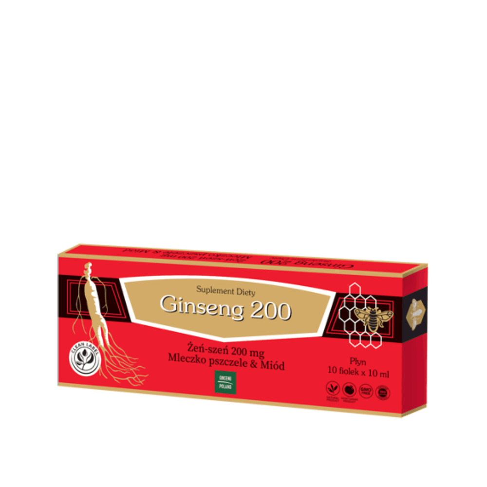 Ginseng 200 żeń-szeń i mleczko pszczele i miód - 10 fiolek x 10 ml
