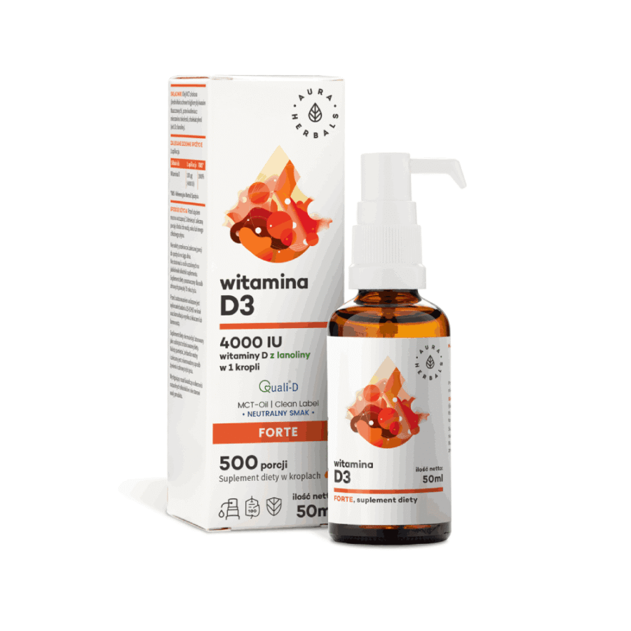 Witamina D3 Forte 4000 IU krople - Aura Herbals - 50 ml