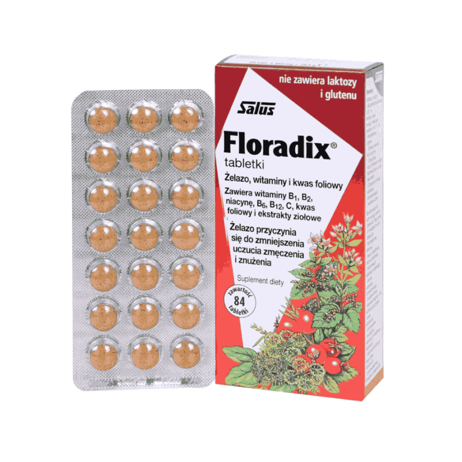 Floradix tabletki - żelazo i witaminy - 84 tabletki
