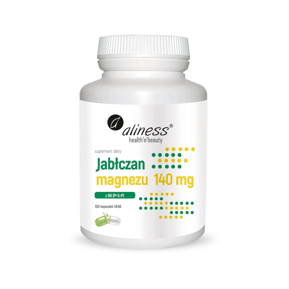 Jabłczan magnezu 140 mg z B6 (P-5-P) - Aliness - 100 kapsułek