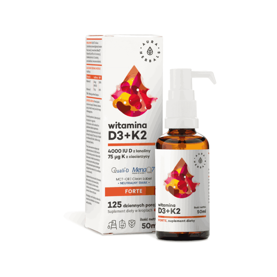 Witamina D3 4000 IU + K2 MCT krople - Aura Herbals - 50 ml