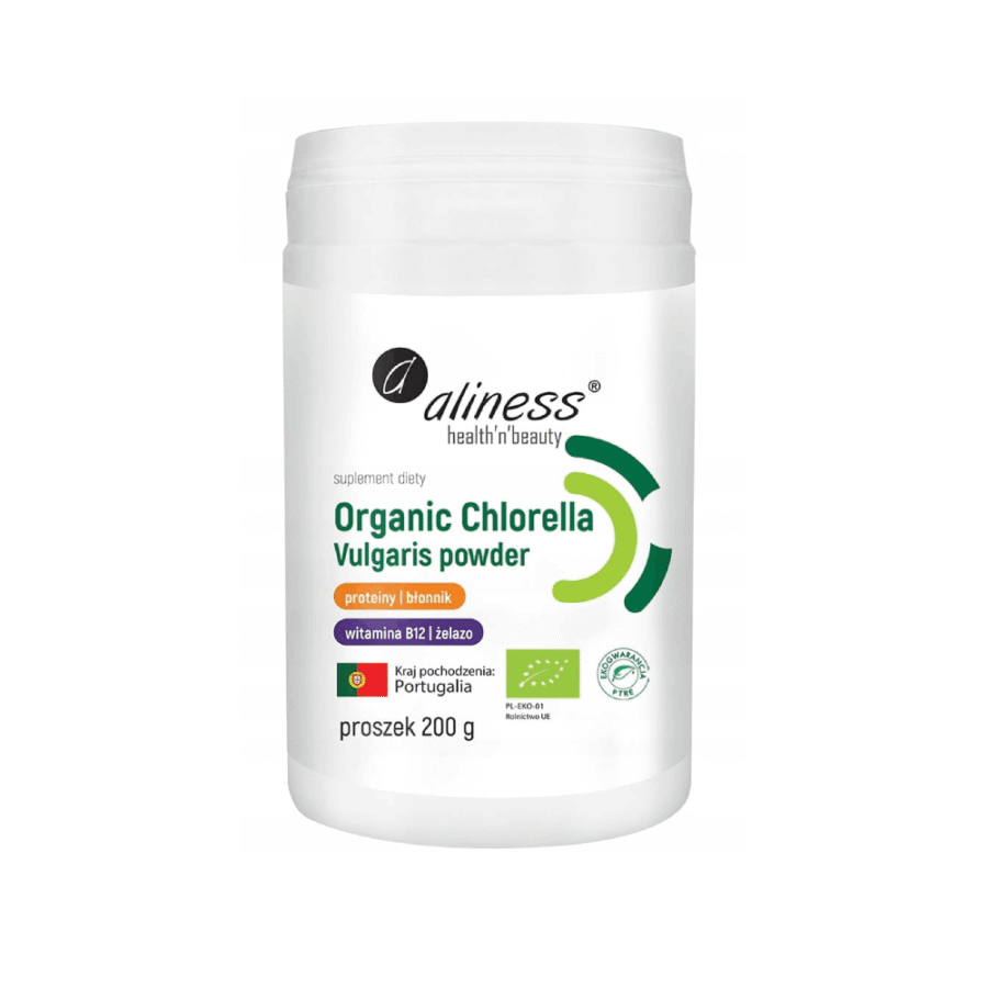 Organic Chlorella Vulgaris - Aliness - proszek 200 g