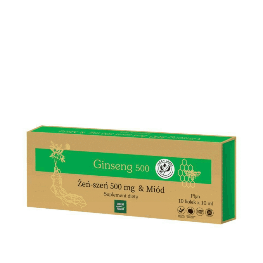 Ginseng 500 Żeń-szeń i Miód - Ginseng Poland - 10 fiolek x 10 ml