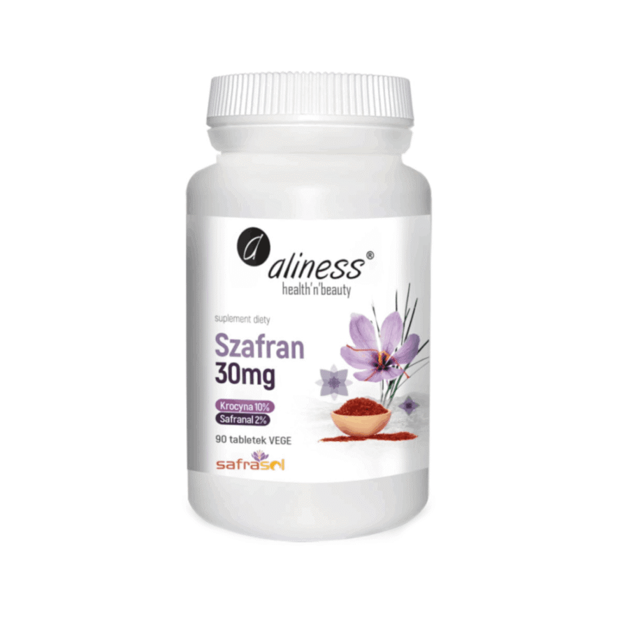 Szafran Safrasol 30 mg - Krocyna 10% - Safranal 2% - Aliness - 90 tabletek