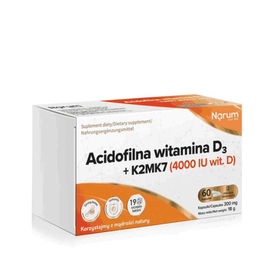 Acidofilna witamina D3 + K2Mk7 - Narum - 60 kapsułek