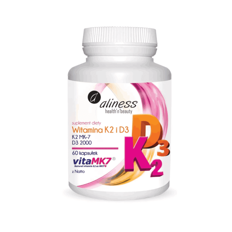 Naturalna Witamina K2 MK-7 100 µg z Natto + D3 - Aliness - 60 kapsułek