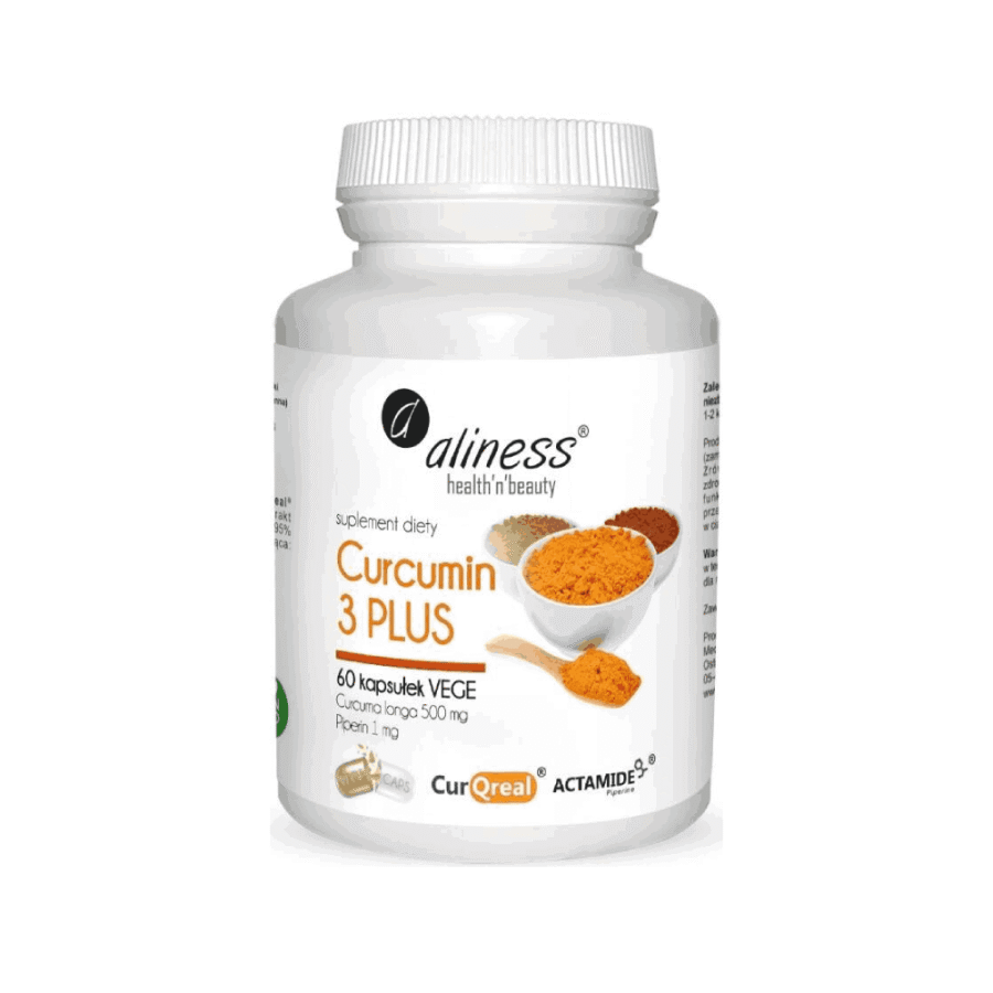 Curcumin 3 Plus 500 mg - kurkumina z piperyną - Aliness - 60 kapsułek