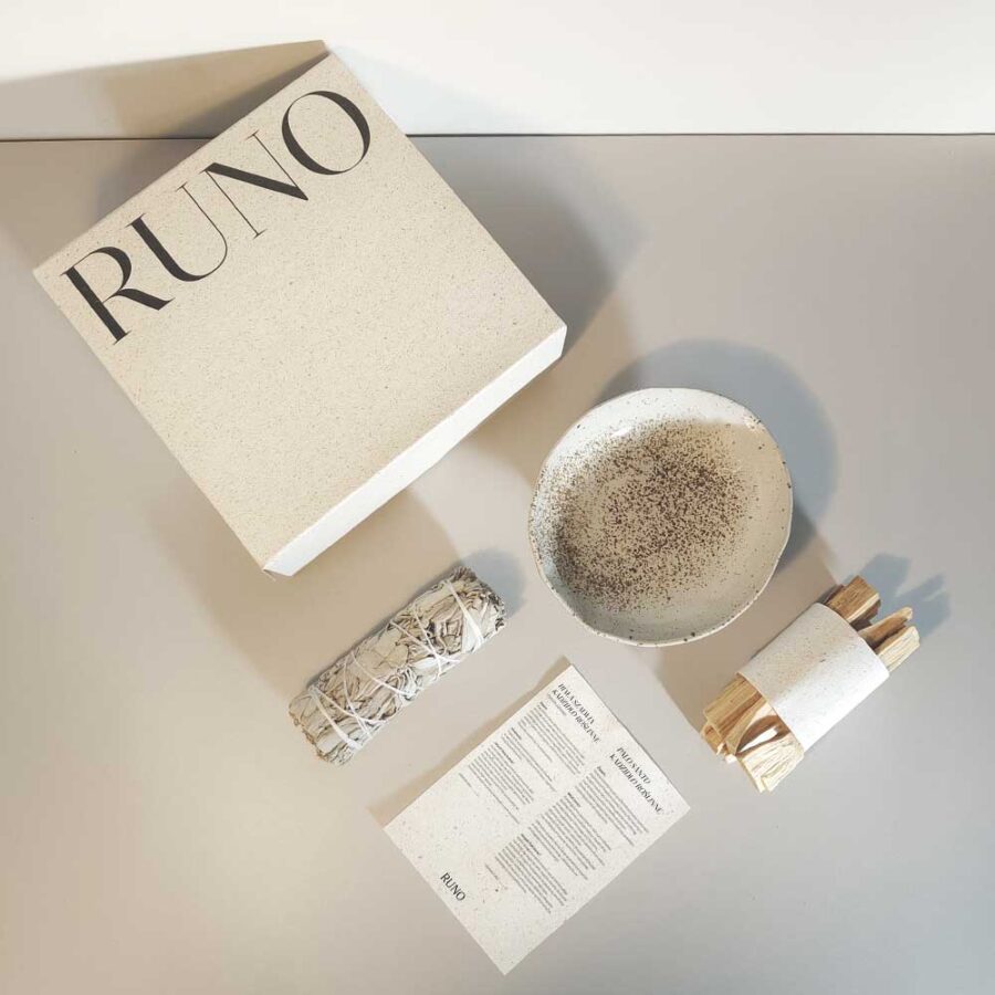 Zestaw kadzideł - Palo santo - Biała szałwia - Podstawka ceramiczna - Runo
