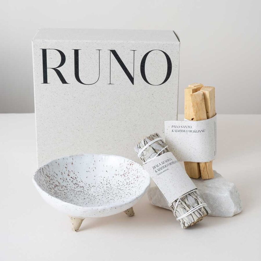 Zestaw kadzideł - Palo santo - Biała szałwia - Podstawka ceramiczna - Runo