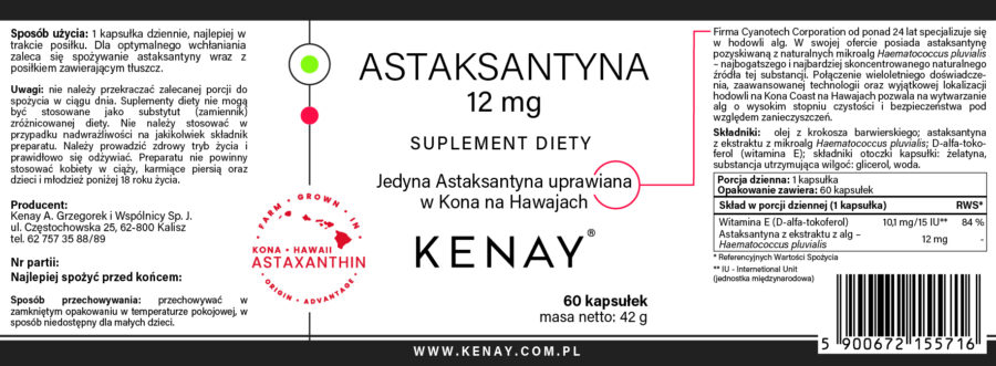 AstaZine - Astaksantyna 12 mg - Kenay - 60 kapsułek