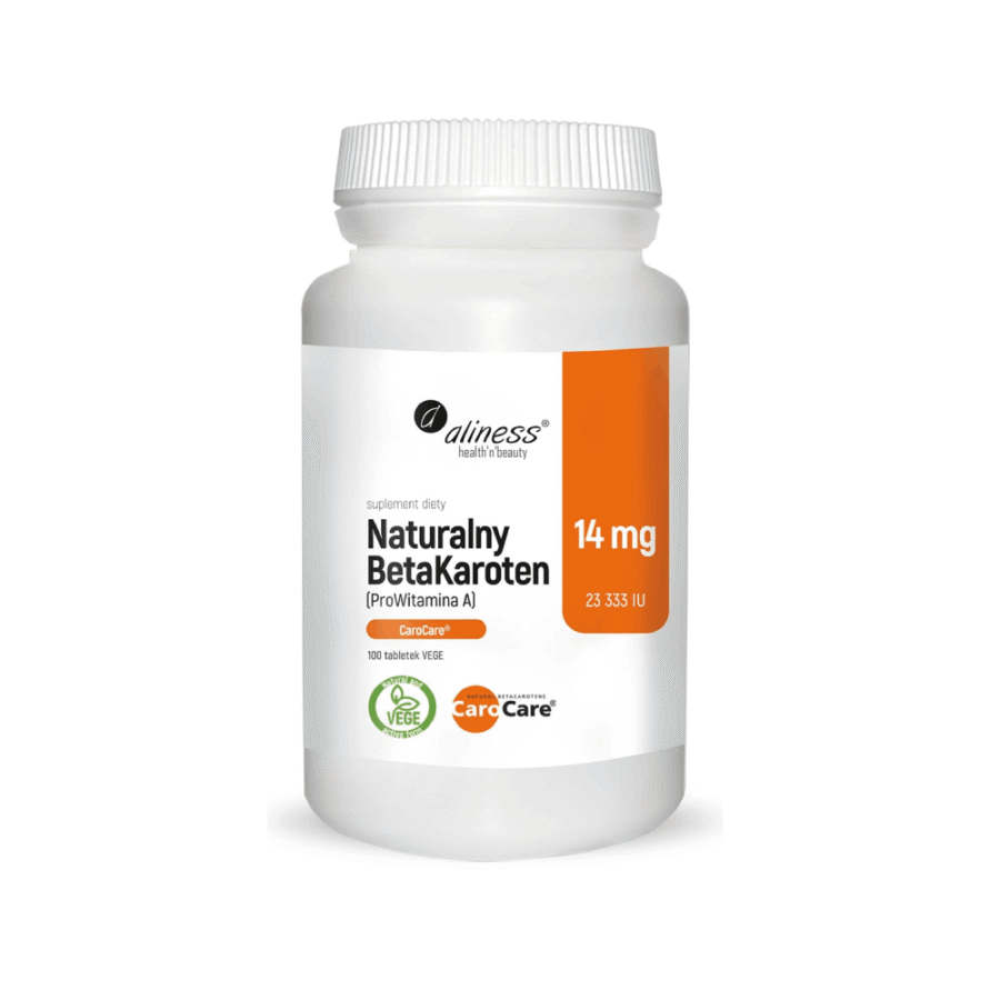 Naturalny BetaKaroten 14 mg - ProWitamina A - Aliness - 100 tabletek