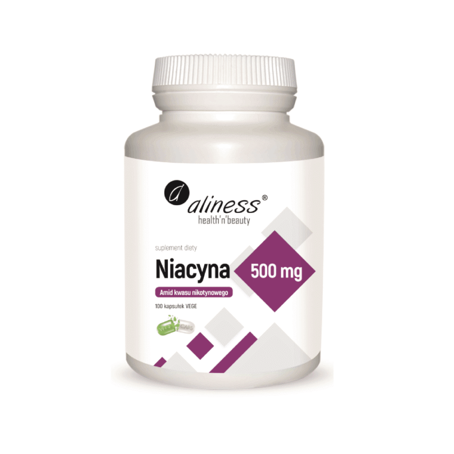 Niacyna Amid kwasu nikotynowego 500 mg - Aliness - 100 kapsułek