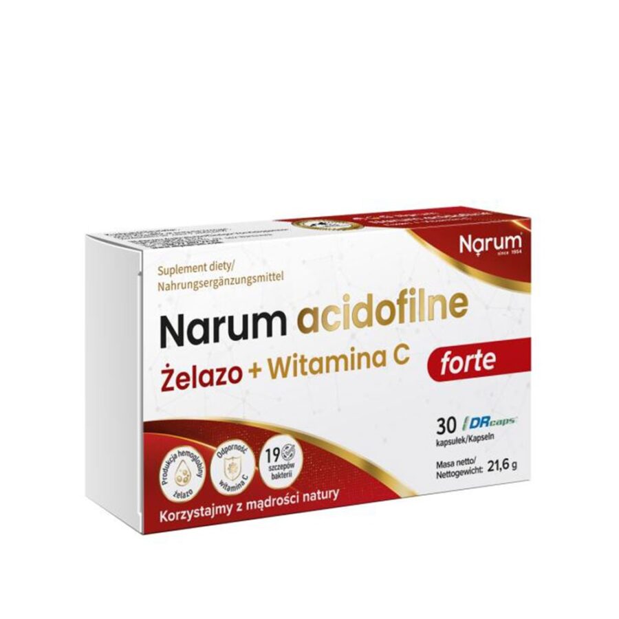Narum Acidofilne Żelazo + witamina C 600 mg - 30 kapsułek