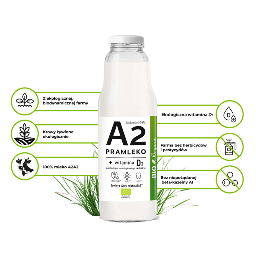 Narum Mleko A2 + D3 - Pramleko - 750 ml (szkło)
