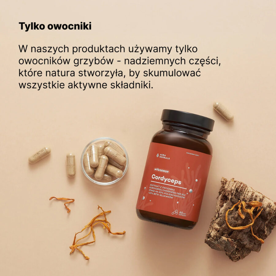 Cordyceps ekstrakt 30:1 Aura herbals Mycodrop - 60 kapsułek
